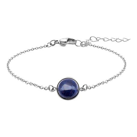 Bracelet en acier - cabochon sodalite - 11mm - 16+4cm