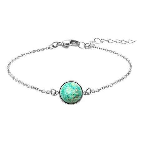 Bracelet en acier - cabochon chrysocolle - 11mm - 16+4cm