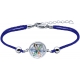 Bracelet acier - nacre - émail - fleur de vie - coton - 16+4cm