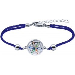 Bracelet acier - nacre - émail - fleur de vie - coton - 16+4cm