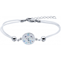 Bracelet acier - nacre - émail - coton blanc  - 17+3cm