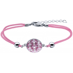 Bracelet acier - nacre - émail - coton rose  - 17+3cm