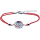 Bracelet acier - nacre - émail - coton rouge  - 17+3cm