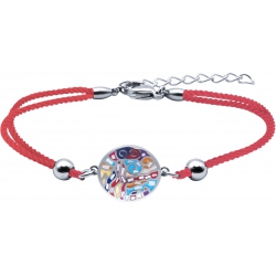 Bracelet acier - nacre - émail - coton rouge  - 17+3cm