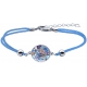 Bracelet acier - nacre - émail - coton bleu  - 17+3cm