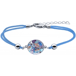 Bracelet acier - nacre - émail - coton bleu  - 17+3cm