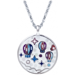 Collier en acier - nacre - émail - montgolfière - 45+10cm