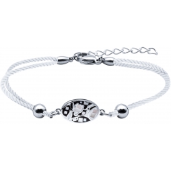 Bracelet acier - nacre - émail - coton blanc  - 17+3cm