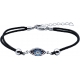 Bracelet acier - nacre - émail - coton noir  - 17+3cm