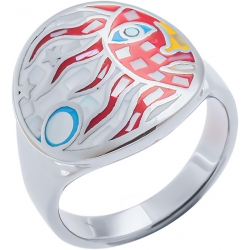 Bague en acier - nacre - émail - soleil rouge - T52 à T62