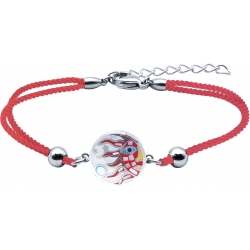 Bracelet acier - nacre - émail - soleil rouge - coton rouge  - 17+3cm
