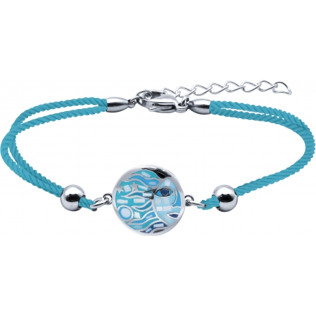 Bracelet acier - nacre - émail - soleil bleu - coton bleu  - 17+3cm