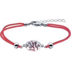 Bracelet acier - nacre - émail - coton rouge - arbre - 17+3cm