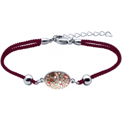 Bracelet acier - nacre - émail - arbre - coton rouge  - 17+3cm