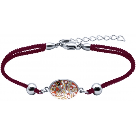 Bracelet acier - nacre - émail - arbre - coton rouge  - 17+3cm
