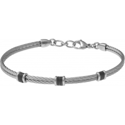 Bracelet acier - 2 câbles acier  - composants acier noir - 19,5+1,5cm