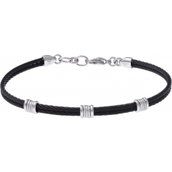 Bracelet acier - 2 câbles acier noir - composants acier  - 19,5+1,5cm