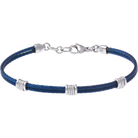 Bracelet acier - 2 câbles acier bleu - composants acier  - 19,5+1,5cm