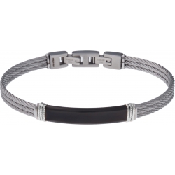 Bracelet acier - 3 câbles acier - plaque PVD noire - composants acier - 19,5+1,5cm