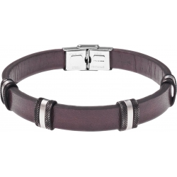 Bracelet acier - cuir marron italien - largeur 1cm - 8 composants acier effet veilli - 4 composants acier - 21,5cm