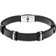 Bracelet acier - cuir noir italien - largeur 1cm - 8 composants acier effet veilli - 4 composants acier - 21,5cm