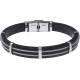 Bracelet acier - cuir noir italien - largeur 1cm - 3 cables acier - 21,5cm