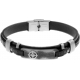 Bracelet acier - cuir noir italien - rose des vents -  plaque acier effet veilli et composants acier - 21,5cm