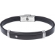 Bracelet acier - cuir noir italien 2 rangs - étoile - plaque PVD noir - composants acier  - 21,5cm