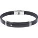 Bracelet acier - cuir noir italien 2 rangs - étoile - plaque PVD noir - composants acier  - 21,5cm