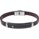 Bracelet acier - cuir marron italien2 rangs - étoile - plaque PVD noir - composants acier  - 21,5cm