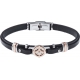 Bracelet acier - cuir noir italien - rose des vents - composants rosé - 21,5cm