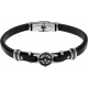 Bracelet acier - cuir noir italien - rose des vents - composants acier noir - 21,5cm