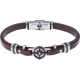 Bracelet acier - cuir marron italien - rose des vents - composants acier noir - 21,5cm