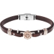 Bracelet acier - cuir marron italien - roue marine - composants acier rosé - 21,5cm
