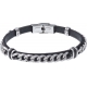 Bracelet acier - cuir noir italien - chaîne acier - 21,5cm