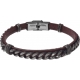 Bracelet acier - cuir marron italien - chaîne acier effet veilli - 21,5cm