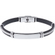 Bracelet acier - cuir noir italien - plaque acier - ligne acier - 21,5cm