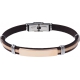 Bracelet acier - cuir noir italien - plaque acier rosé - ligne acier rosé - 21,5cm