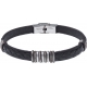 Bracelet acier - cuir noir italien - 3+9+3 composants acier - 21,5cm