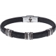 Bracelet acier - cuir noir italien - 5x3 composants acier - 21,5cm