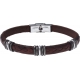 Bracelet acier - cuir marron italien - 5x3 composants acier - 21,5cm