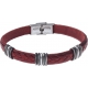 Bracelet acier - cuir rouge italien - 5x3 composants acier - 21,5cm