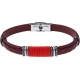 Bracelet acier - cuir rouge italien - cordon rouge - composants acier - 21,5cm