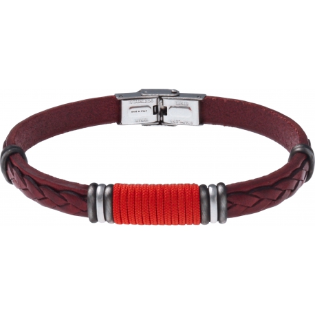 Bracelet acier - cuir rouge italien - cordon rouge - composants acier - 21,5cm