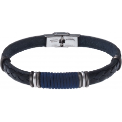 Bracelet acier - cuir bleu italien - cordon bleu - composants acier - 21,5cm