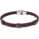 Bracelet acier - cuir et cuir tressé italien marron - composants acier effet veilli - 21,5cm