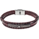 Bracelet acier - cuir italien marron 2 rangs tressés et 1 lisse -  plaquer acier effet veilli, 1 vis - 21,5cm