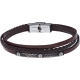 Bracelet acier - cuir italien marron 3 rangs tressés et 1 lisse -  plaquer acier effet veilli, 3 vis - 21,5cm