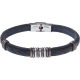Bracelet acier - cuir bleu italien - 3+9+3 composants acier - 21,5cm