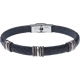 Bracelet acier - cuir bleu italien - 5x3 composants acier - 21,5cm